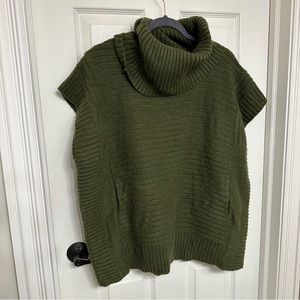 Green ribbed knit cowl neck poncho sweater